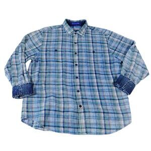 Tommy Bahama Plaid Flip Cuff Cotton Button Up Long Sleeve Shirt Large